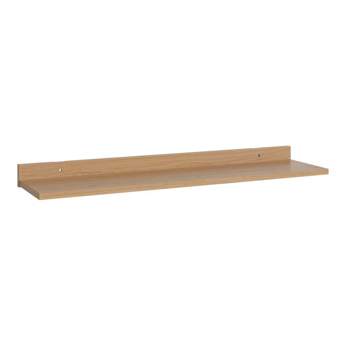 Natural wood shelf in a light oak finish with a smooth, minimalist design, perfect for modern decor.