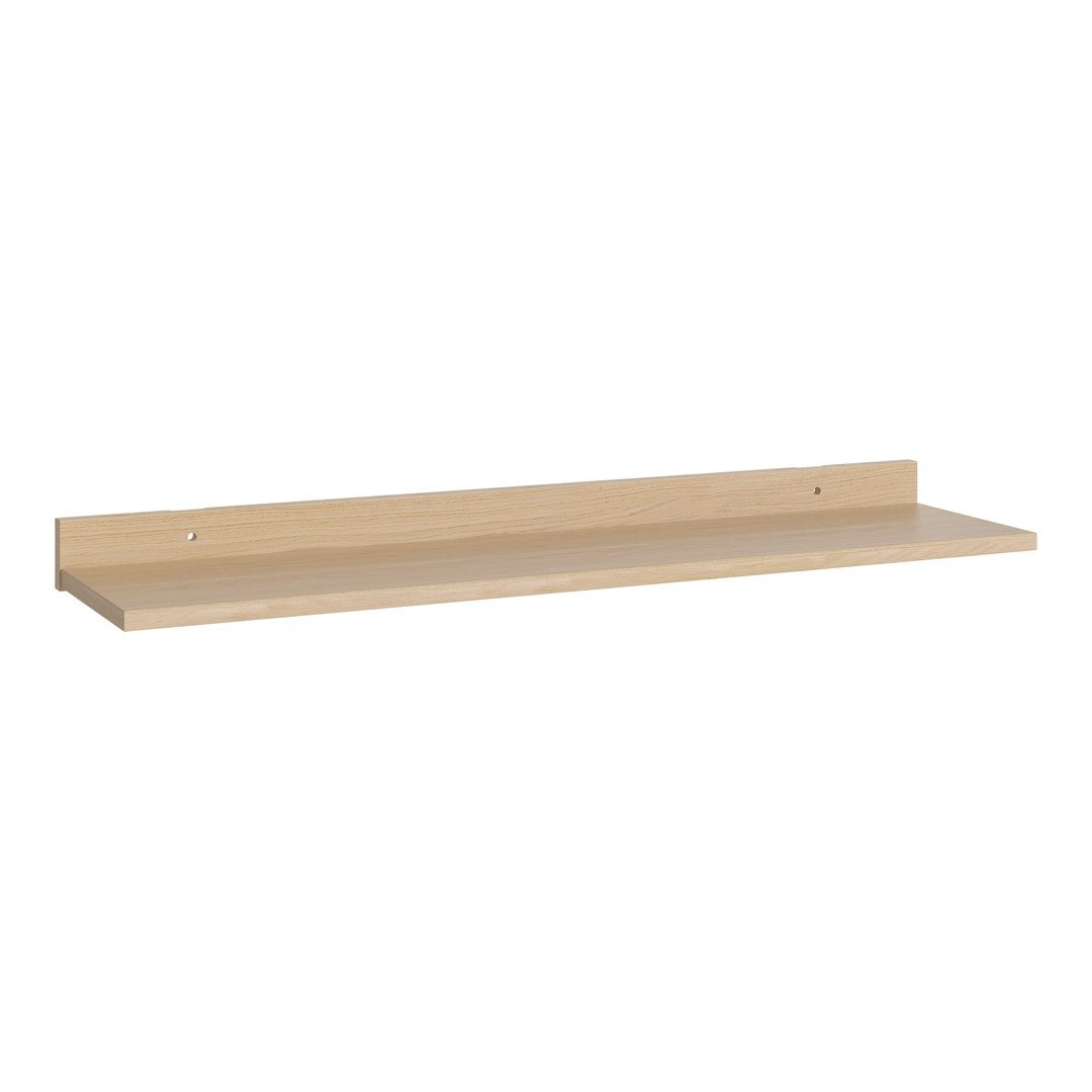 Natural beige wooden shelf with a sleek, minimalist design, perfect for modern interiors.