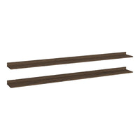 Dark wood floating shelves with a smooth, minimalist design, perfect for contemporary home decor.