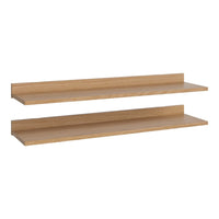 Light wood-tone floating shelves with a smooth, minimalist design, perfect for stylish home decor.
