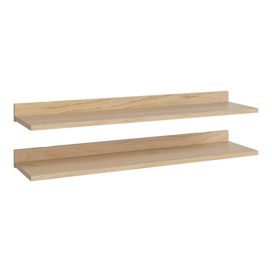 Light natural wood shelves with a smooth finish and clean lines, perfect for minimalist decor.