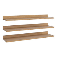 Light wood floating shelves with a smooth finish and clean lines, showcasing a natural grain pattern.