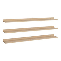 Light wood floating shelves with a smooth, minimalist design, featuring a natural beige tone.