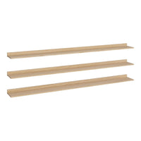 "Light natural wood finish floating shelves with a smooth, minimalist design, perfect for modern decor."