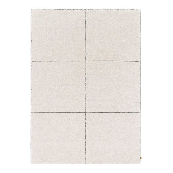 Light beige area rug with subtle gray grid pattern, ideal for modern decor.