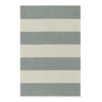 Soft blue and cream striped area rug with alternating wide stripes, ideal for modern home decor.