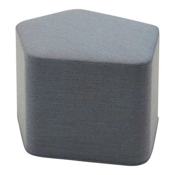 Hexagon-shaped ottoman in a soft, textured light blue fabric. Modern design perfect for contemporary spaces.