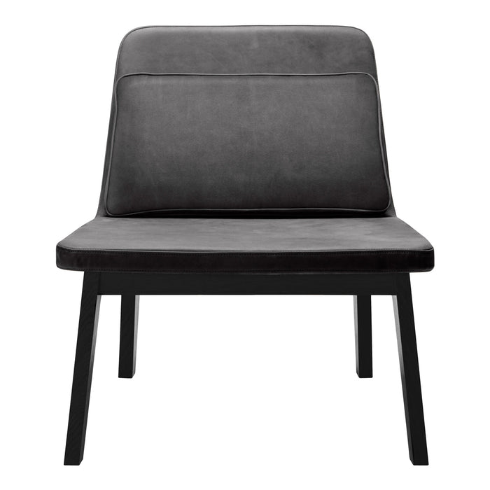 Stylish black chair with a sleek grey upholstered seat and a minimalist design, perfect for modern interiors.