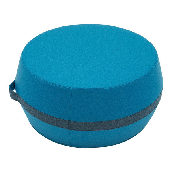 Turquoise round container with a solid color and a stylish gray band. Ideal for modern storage solutions.