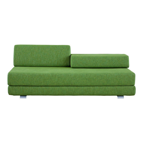 Green modern sofa with a sleek, minimalist design and textured upholstery, ideal for contemporary living spaces.