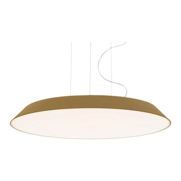 Modern oval pendant lamp in warm beige with a smooth white diffuser, ideal for contemporary decor.