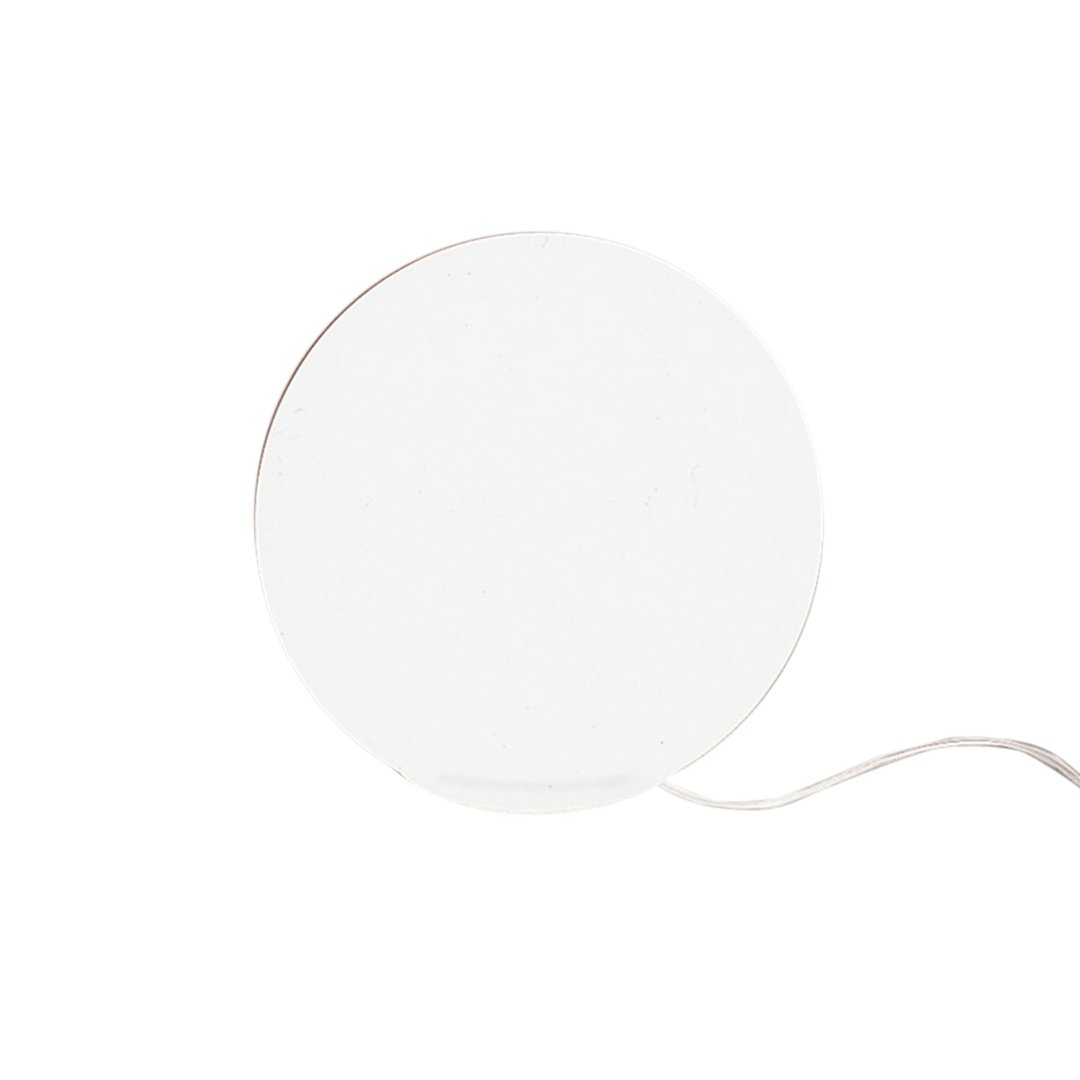 White circular lamp base with a sleek, minimalist design and subtle gold accent around the edge.