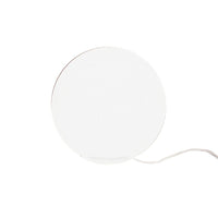 White circular lamp base with a sleek, minimalist design and subtle gold accent around the edge.