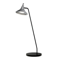 Sleek black floor lamp with a metallic silver cone shade and minimalist design. Perfect for modern interiors.