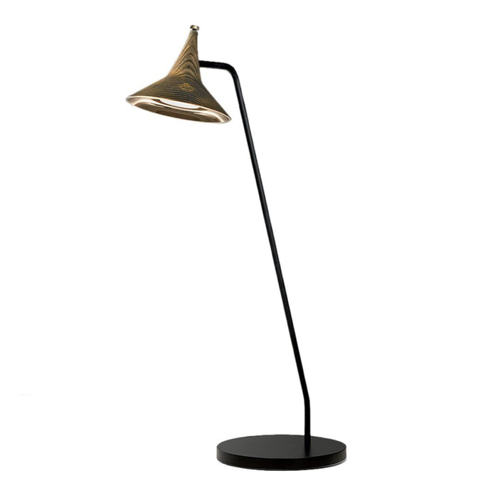 "Modern floor lamp with a bronze shade pattern and sleek black base, perfect for stylish interior lighting."