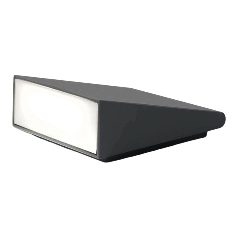 Sleek black geometric light fixture with a smooth white frosted glass front, perfect for modern decor.