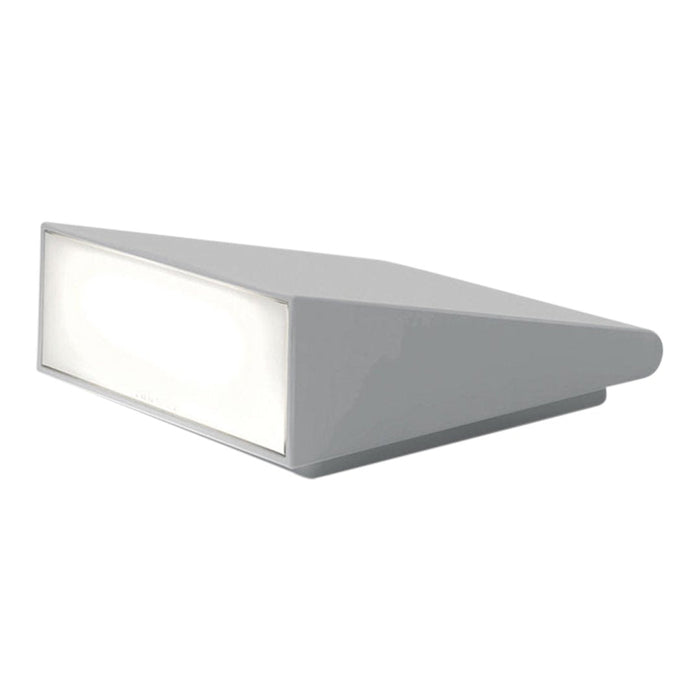 Sleek white wall light with a geometric design and a frosted glass panel for soft illumination.
