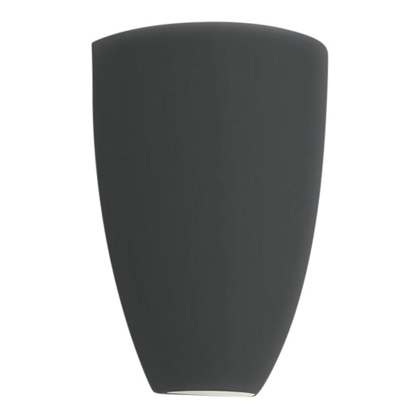 Matte black wall sconce with a sleek, modern design and smooth, curved shape. Perfect for contemporary decor.