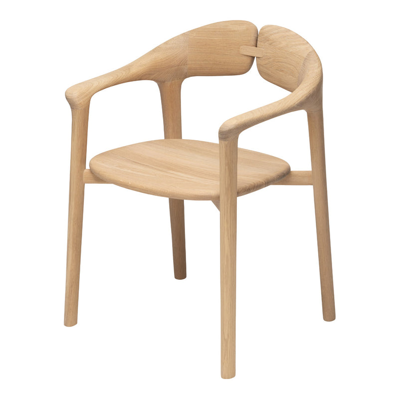 Natural wood chair with a light finish, featuring smooth, minimalist curves and an elegant, modern design.