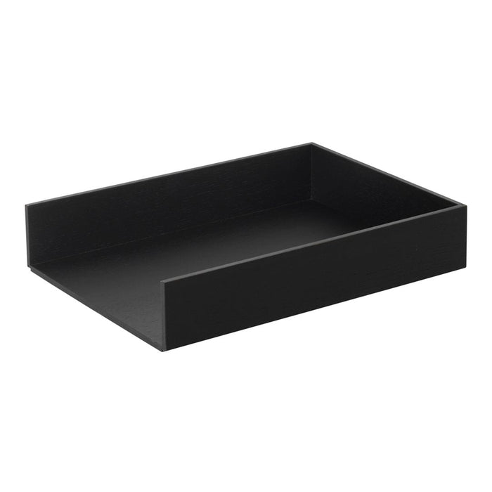 Black rectangular organizer tray with a smooth matte finish, perfect for stylish storage solutions.