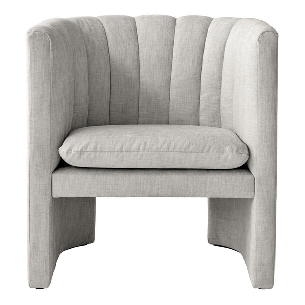Light gray armchair with ribbed texture and plush seat cushion, perfect for modern decor.
