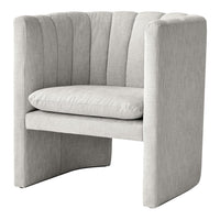 Light gray accent chair with plush upholstery and subtle vertical ribbed pattern. Modern design for stylish interiors.