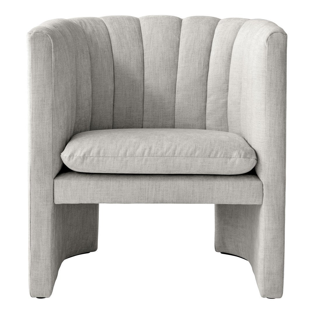 Light gray armchair with ribbed texture and plush seat cushion, perfect for modern decor.