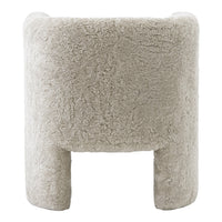 Soft beige textured chair with a cozy, fluffy appearance and minimalist design. Perfect for stylish decor.
