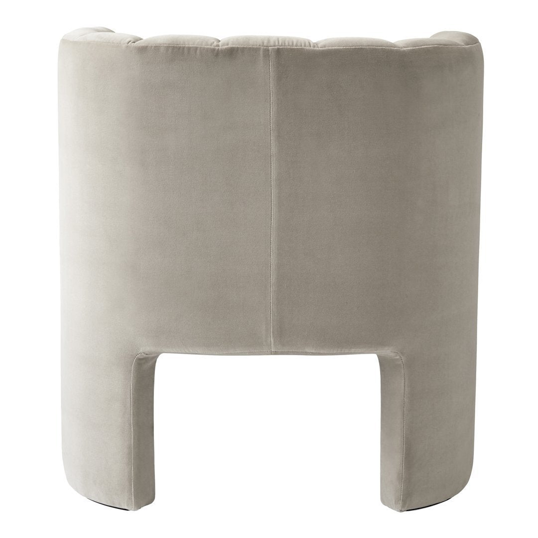 "Modern gray upholstered console table with a smooth, stylish texture and soft curves."