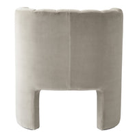 "Modern gray upholstered console table with a smooth, stylish texture and soft curves."