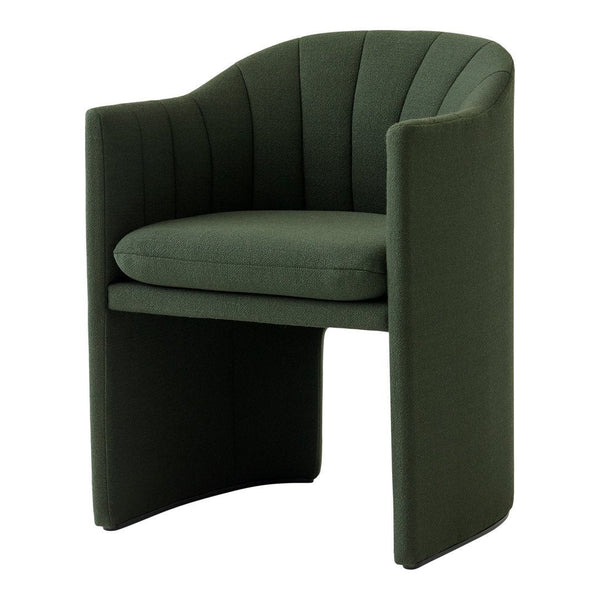 Green upholstered accent chair with vertical ribbed pattern and modern design, perfect for contemporary decor.