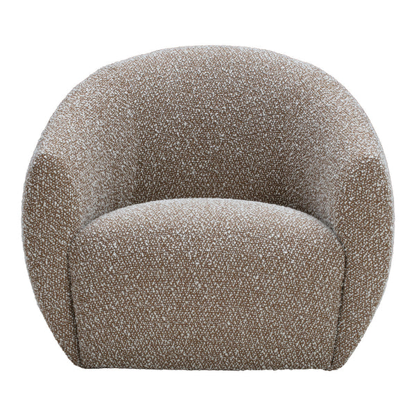 Textured brown and cream patterned armchair with a rounded design, perfect for modern decor.
