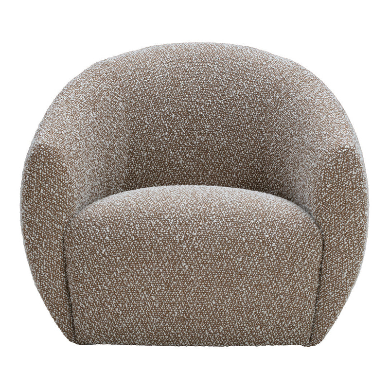 Textured brown and cream patterned armchair with a rounded design, perfect for modern decor.