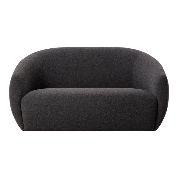 Stylish dark gray two-seater sofa with a smooth, rounded design and minimalist aesthetic. Perfect for modern interiors.