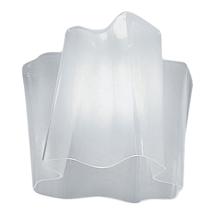 Clear, flowing white lampshade with a sleek, modern design, featuring soft curves and a minimalist aesthetic.