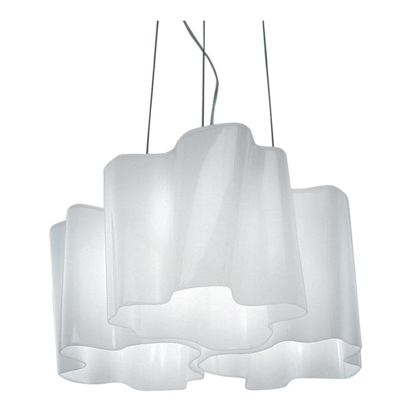 White wavy pendant lamp with translucent, flowing shades, creating a soft, elegant design for modern interiors.