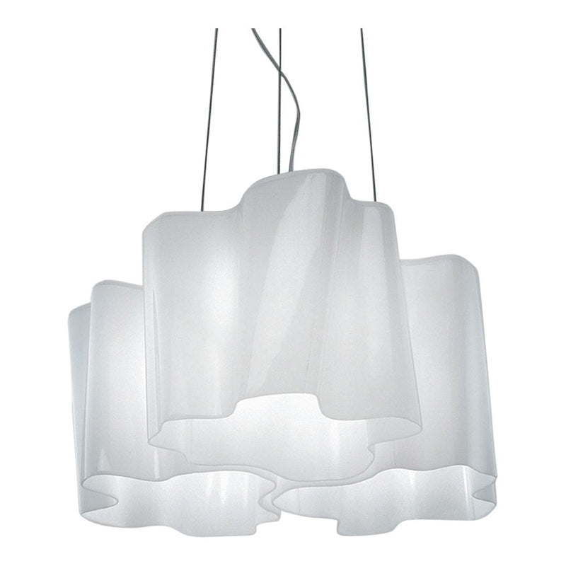 White wavy pendant lamp with translucent, flowing shades, creating a soft, elegant design for modern interiors.