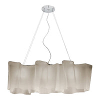 White ruffled pendant lamp with a sleek silver ceiling mount and transparent cords, ideal for modern decor.