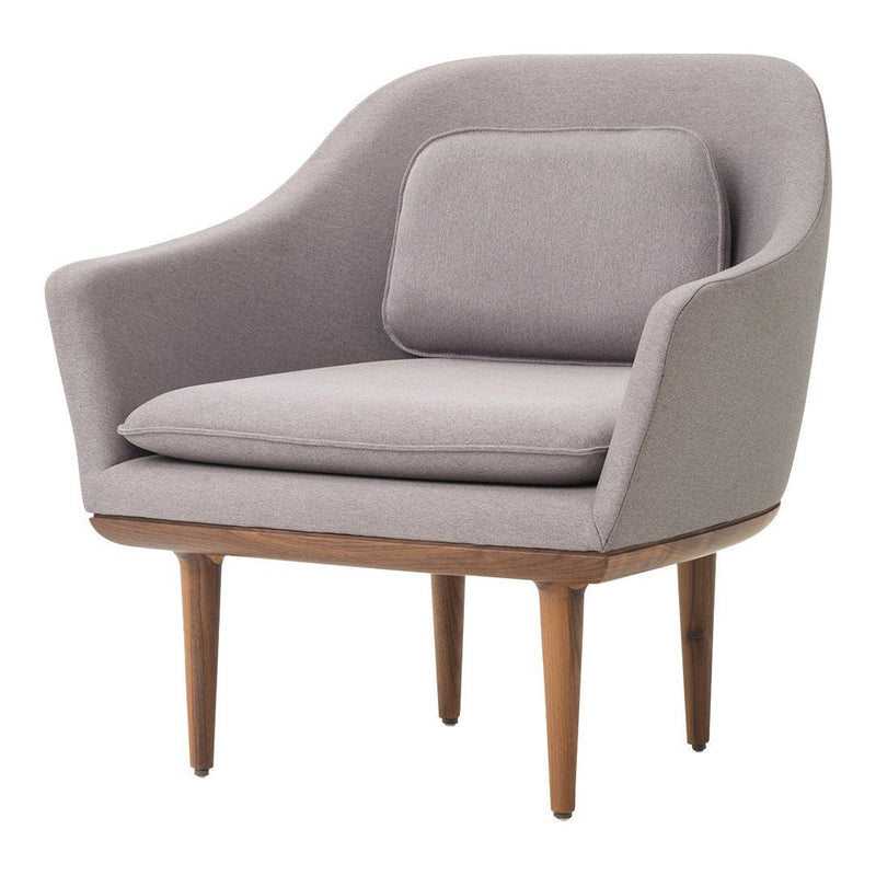 Gray upholstered chair with a smooth finish, featuring a simple cushion and wooden legs for a modern look.
