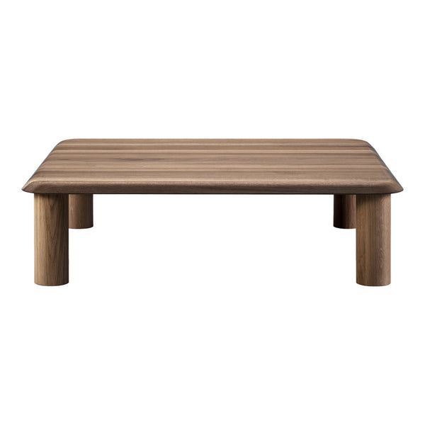 Natural wood coffee table with a warm brown finish and sleek, minimalist design. Simple, modern elegance in furnishings.