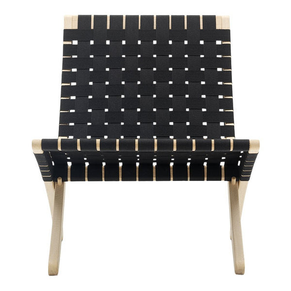 Black woven pattern chair with natural wood legs, featuring a stylish contemporary design. Perfect for modern decor.