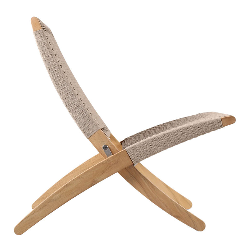 Tan and beige fabric with a textured pattern, complemented by a natural wood frame in light oak finish.