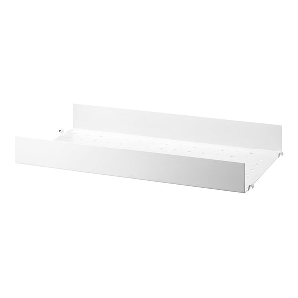 White shelving unit with a sleek, minimalist design and smooth surfaces, perfect for modern decor.