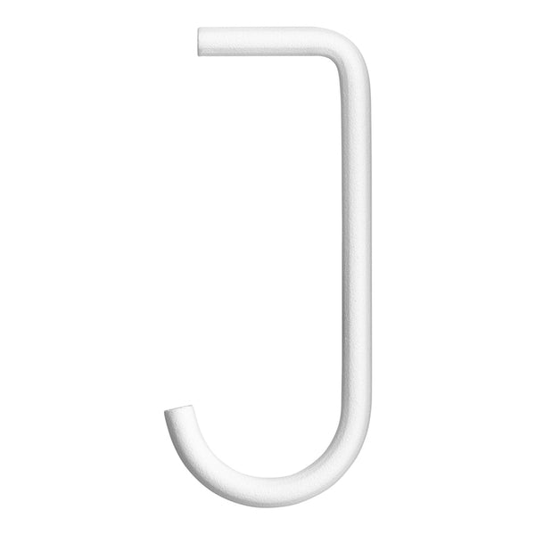 White, smooth, curved hook in a minimalist design, ideal for modern home organization.
