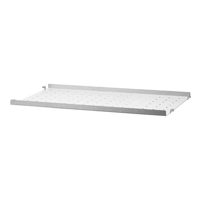 White metal shelf with a perforated pattern for ventilation and organization. Ideal for any modern space.