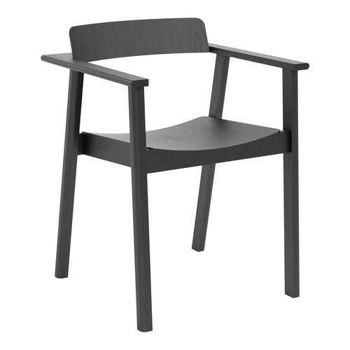 Sleek black wooden chair with a minimalist design and smooth, matte finish, perfect for modern decor.
