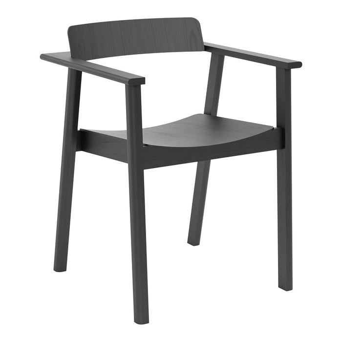 Sleek black wooden chair with a minimalist design and smooth, matte finish, perfect for modern decor.