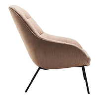 Textured beige lounge chair with a modern silhouette and black metal legs. Ideal for contemporary interiors.
