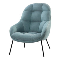 Aqua blue upholstered chair with a tufted pattern and sleek black legs, perfect for modern home decor.