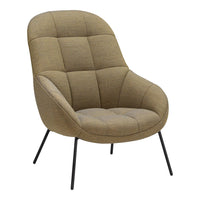 Stylish beige-patterned chair with a tufted design and sleek black legs, perfect for modern interiors.